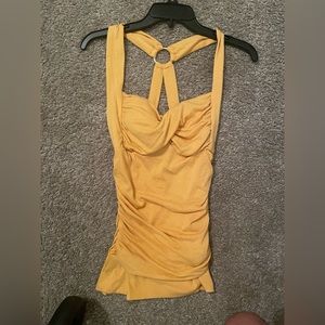 Yellow studio y dressy tank top w metal hardware . Ruched xs cute summer spring